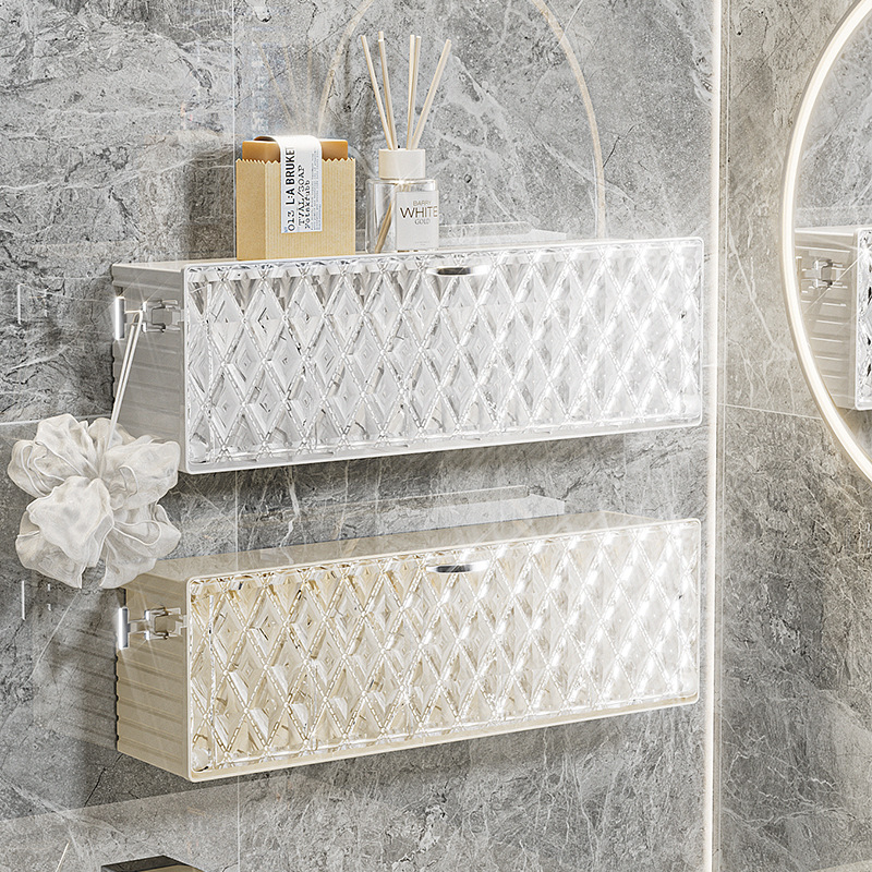 多功能壁挂免打孔收纳盒浴室防水防尘化妆品收纳盒分格袜子储物盒